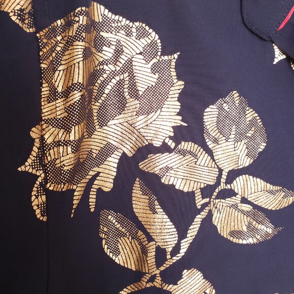 Suslo Red Collection Comfort Stretch Slim Fit Navy Blue and Gold Shiny Shirt XL - Picture 12 of 16